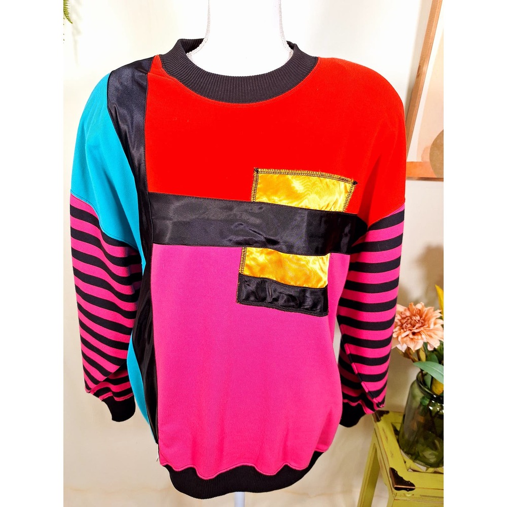 C.A. Sport Women's Retro Multi-Colored Sweater W' Pocketd Size Large - Picture 2 of 7